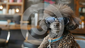 Stylish poodle sunglasses dog salon looking cool. Anomal fashion, care