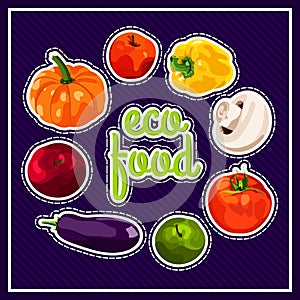 He stylish poster with a set of vector vegetables. Eco food. Autumn harvest. Healthy foods. Fresh and healthy food.