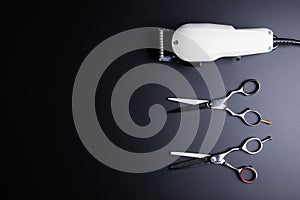 Stylish Professional Barber Scissors and White electric clippers