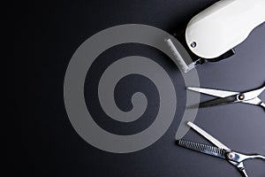 Stylish Professional Barber Scissors and White electric clippers