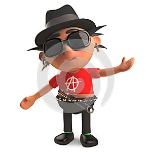 Stylish punk rocker wearing a trilby hat, 3d illustration