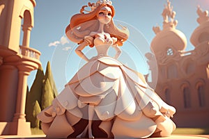 stylish puppet princess in a fluffy dress 3D character - aI generated