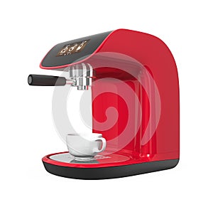 Stylish red coffee machine with touch screen