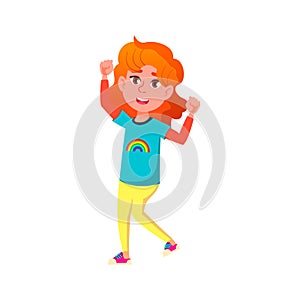 stylish redhead girl dancing with friends on children discotheque cartoon vector