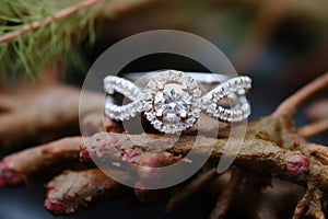 Stylish rings, flowers on wooden table background. Letters from the bride and groom. Vows. Engagement. Luxury marriage and wedding