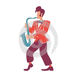 Stylish saxophonist flat color vector faceless character