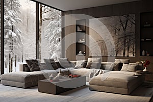 Stylish scandinavian modern living room interior design with minimalist scandinavian home decor