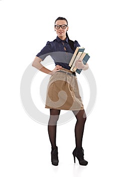 Stylish schoolmistress with books