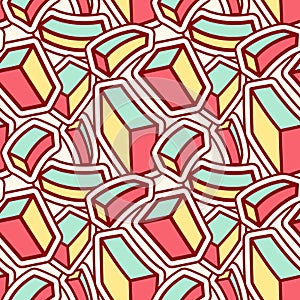 Stylish Seamless Pattern with Curved Colorful Cubes