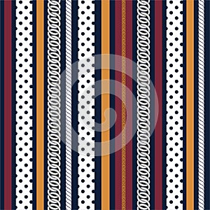 Stylish Seamless pattern vector EPS10 background with silver chains,polka dots with colorful vertical striped ,Design for fashion,