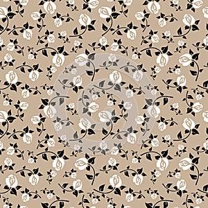 Stylish seamless pattern with white roses on a beige background