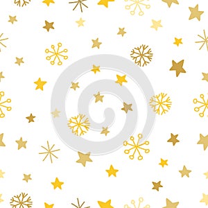 Stylish seamless snowflake pattern. Vector background with hand drawn snowflakes and spots in pastel colors