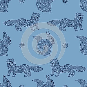 Stylish seamless texture with Baikal squirrel and mustelidae