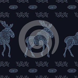 Stylish seamless texture with doodled Baikal elk