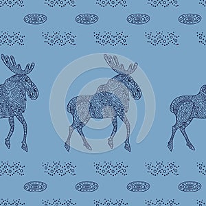 Stylish seamless texture with doodled Baikal elk