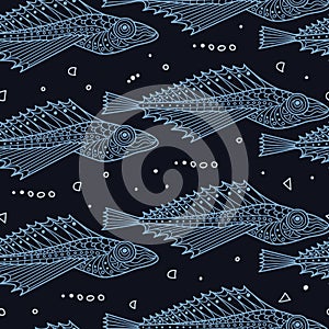 Stylish seamless texture with doodled Baikal oilfish golomyanka