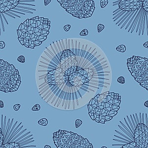 Stylish seamless texture with doodled Baikal pinecones