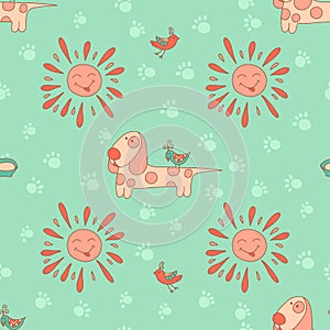 Stylish seamless texture with doodled cartoon dogs