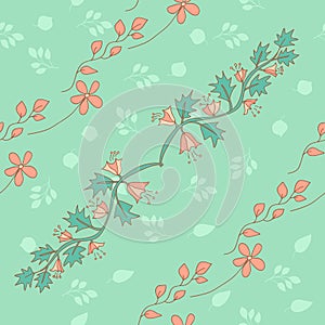 Stylish seamless texture with doodled cartoon flowers