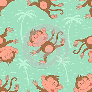 Stylish seamless texture with doodled cartoon monkey photo