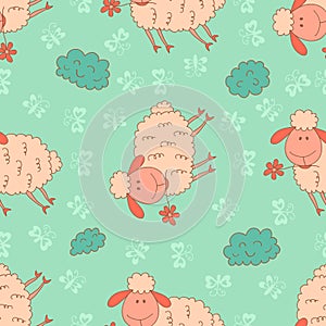 Stylish seamless texture with doodled cartoon sheep