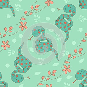 Stylish seamless texture with doodled cartoon snake