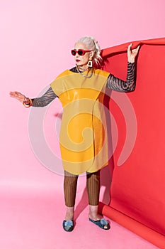 Stylish senior housewife working in photo studio