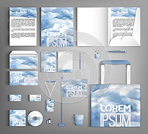 Stylish set of corporate identity with clouds. Editable design template.