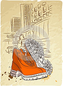 Stylish shoes at an abstract urban,vector