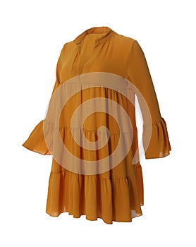 Stylish short orange ruffle dress on background