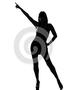 Stylish silhouette woman dancing posture pointing