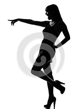 Stylish silhouette woman laughing pointing