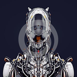 Stylish silver cyborg, 3d illustration