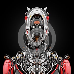 Stylish silver red cyborg without face, 3d illustration