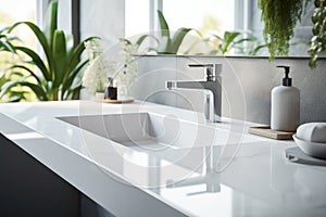 Stylish sink on a light countertop in a modern bathroom