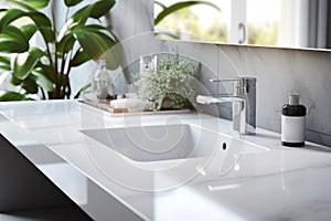 Stylish sink on a light countertop in a modern bathroom