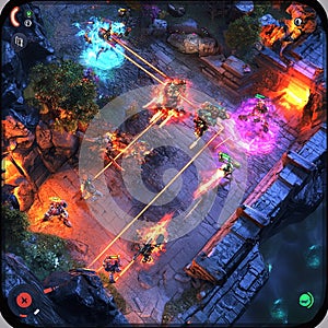 A multiplayer mobile MOBA game with a colorful team-based battle arena. photo