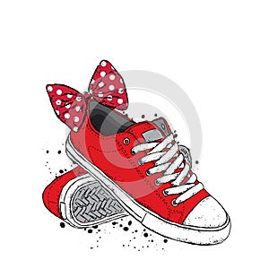 Stylish sneakers. Vector illustration for a postcard or a poster.