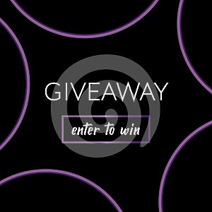 Stylish social media giveaway banner with purple curves on the black background