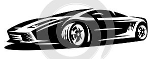 Stylish sportcar. Element for design. Monochrome vector illustration