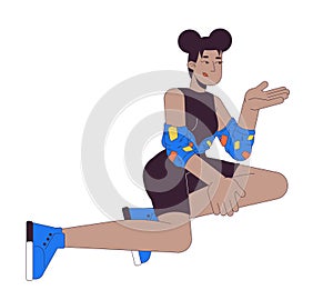 Stylish sporty woman african american 2D linear cartoon character