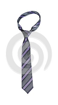 Stylish striped men's tie isolated on white background.