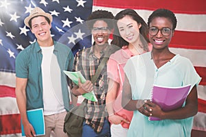 Composite image of stylish students smiling at camera together