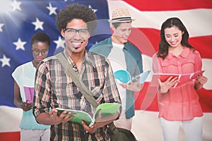 Composite image of stylish students smiling at camera together