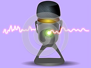 Stylish studio Microphone with sound waves for broadcasting.