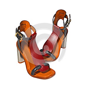 Stylish summer high heels female orange brown leather shoes