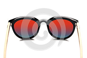 Stylish sunglasses with red-blue glasses isolated on white background