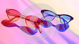 stylish sunglasses in sunlight on neutral surface