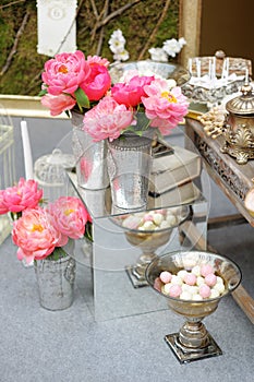 Stylish sweet table on wedding