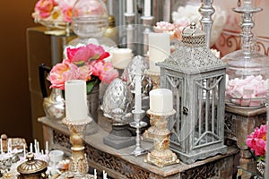 Stylish sweet table on wedding party
